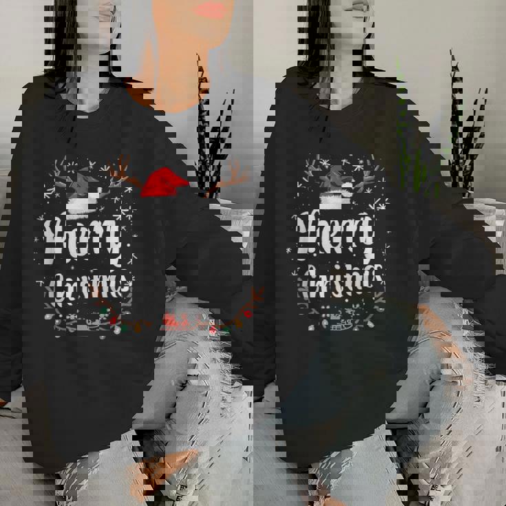 メリークリスマスライト サンタハット クリスマス ファミリー 男性 女性 キッズ レディーススウェットシャツ 彼女への贈り物