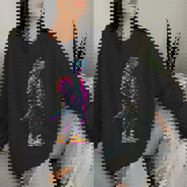 恐竜 漫画 かわいい かわいい かっこいい モチーフ 男性 女性 T-Rex レディーススウェットシャツ 彼女への贈り物