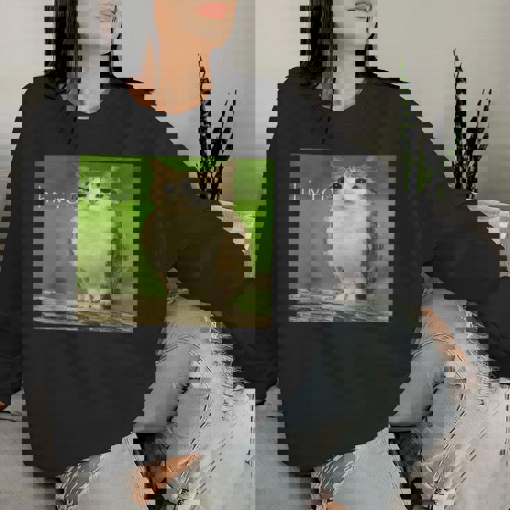 猫 フクロウ 面白い 呪われた Hello Bro Brainrot Meowl Hiro Meme レディーススウェットシャツ 彼女への贈り物