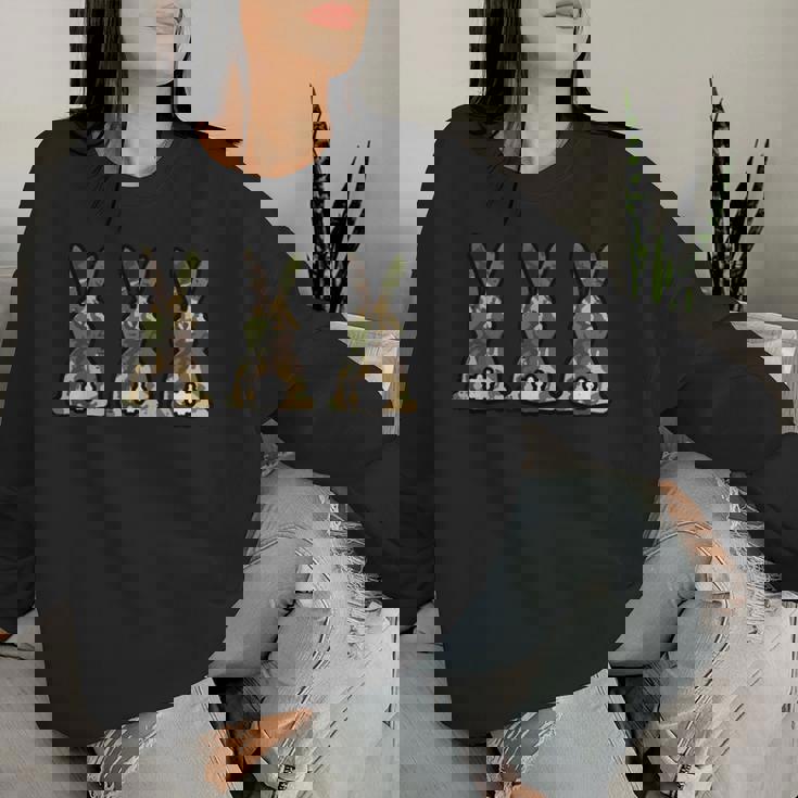 迷彩柄 ウサギ キュート イースターデー ウサギ 男性 女性 キッズ レディーススウェットシャツ 彼女への贈り物