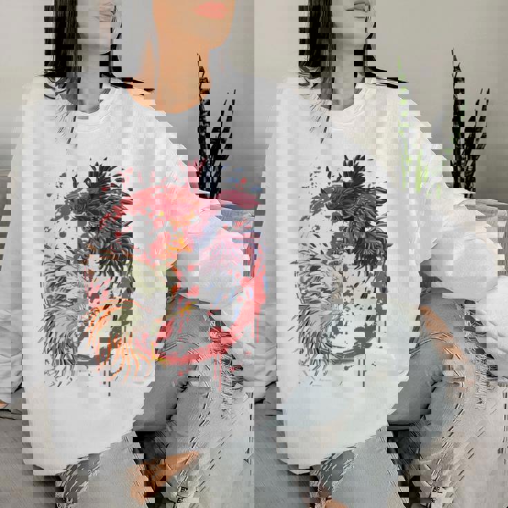 Rooster Cock Fight Chicken ノベルティ ファーマーズギフト レディーススウェットシャツ 彼女への贈り物