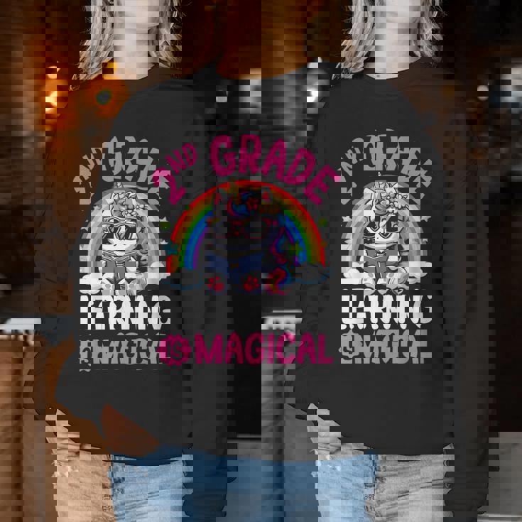 2Nd Grade Unicorn Cat Magical Caticorn Back Tochool レディーススウェットシャツ 面白い贈り物