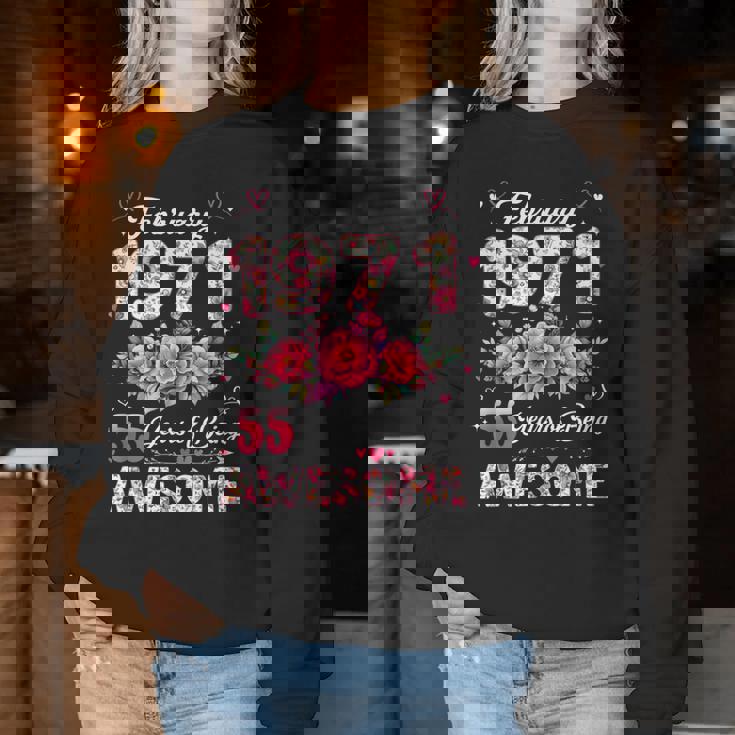 55歳 1971年2月 花柄 55歳 誕生日 男性 女性 レディーススウェットシャツ 面白い贈り物