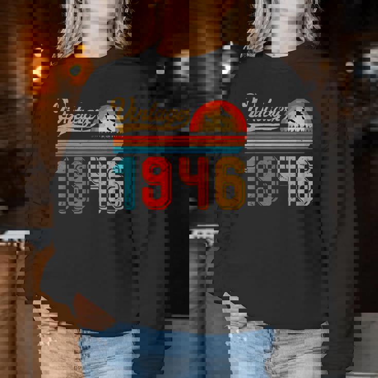 80歳の誕生日プレゼント 80歳 男性 女性 レトロ ヴィンテージ 1946 レディーススウェットシャツ 面白い贈り物