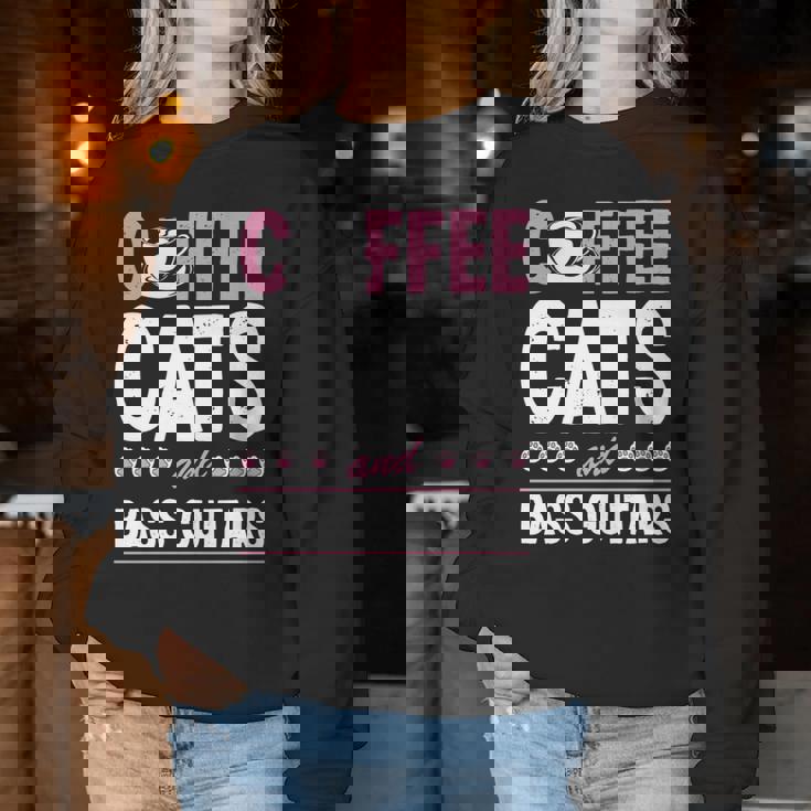 Coffee Cats And Bass Guitars ベースギタリスト 猫とコーヒー 長袖tシャツ レディーススウェットシャツ 面白い贈り物
