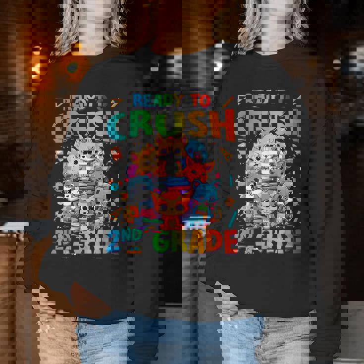 Ready To Crush 2Nd Grade Back Tochool 2Nd Grade Cat Kitten レディーススウェットシャツ 面白い贈り物