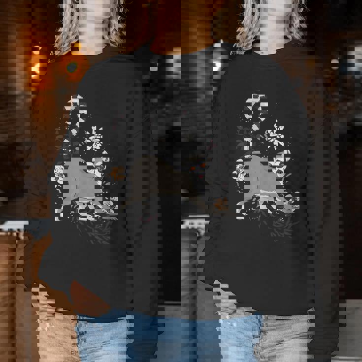 かわいい花 面白い動物キツネザル レディーススウェットシャツ 面白い贈り物