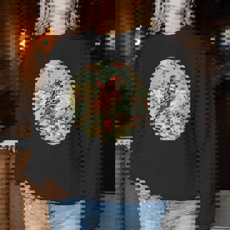 かわいい花のスズメの花の家のスズメ。 レディーススウェットシャツ 面白い贈り物