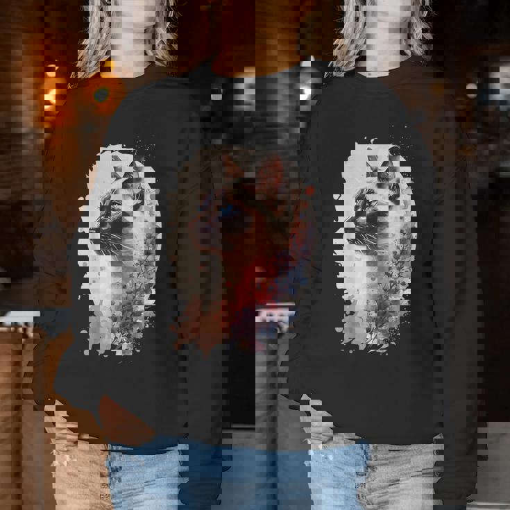 シャム猫 日本の桜 花柄 水彩 猫 レディーススウェットシャツ 面白い贈り物