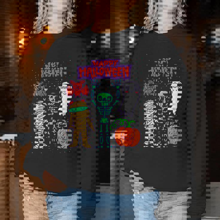 ハッピーハロウィン骨格かぼちゃかわいいゴーストキッズ男の子女の子 レディーススウェットシャツ 面白い贈り物