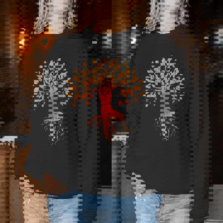 ヨガツリー 女性 男性 瞑想 レディーススウェットシャツ 面白い贈り物