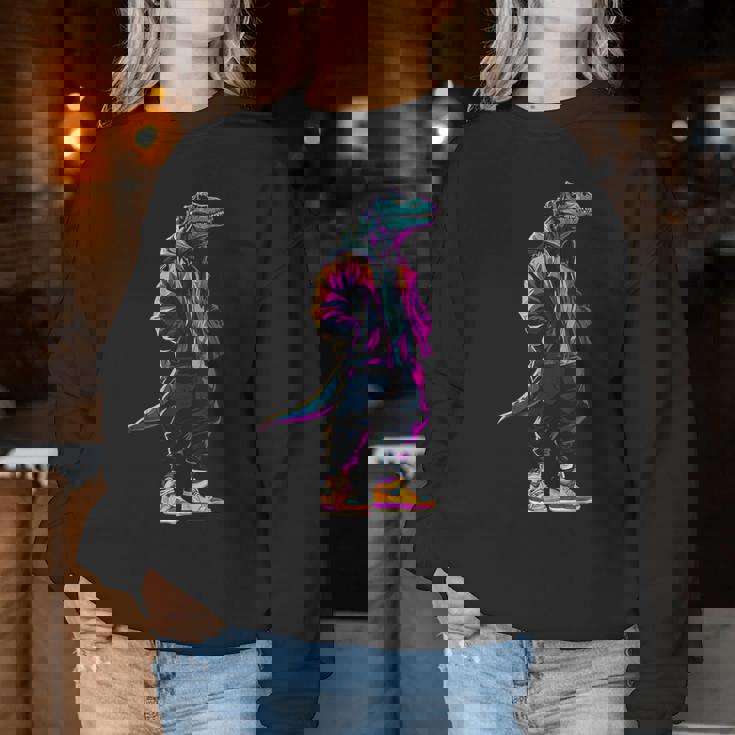 恐竜 漫画 かわいい かわいい かっこいい モチーフ 男性 女性 T-Rex レディーススウェットシャツ 面白い贈り物