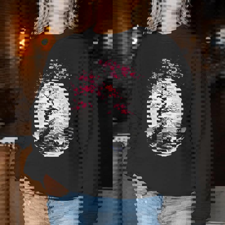 桜と月と富士山のtシャツ 春 花見 和柄 和風 和 メンズ レディース キッズ 水墨画 ギフト 服 サクラ レディーススウェットシャツ 面白い贈り物