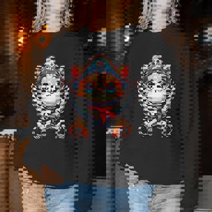 猫 海賊 キャプテントーク 海賊の日 幼児 女の子 男の子 レディーススウェットシャツ 面白い贈り物