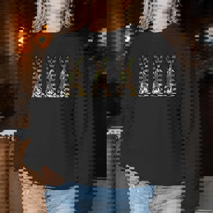 迷彩柄 ウサギ キュート イースターデー ウサギ 男性 女性 キッズ レディーススウェットシャツ 面白い贈り物