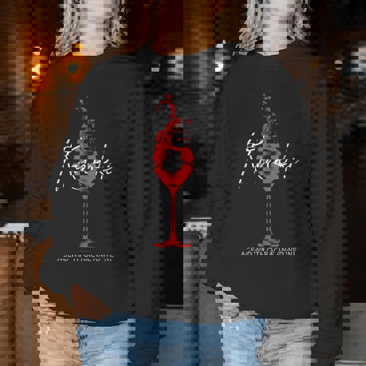 還暦祝い ワイン好き 酒好き 父 母 男性 女性 60歳お祝い Aged With Grace And Wine レディーススウェットシャツ 面白い贈り物