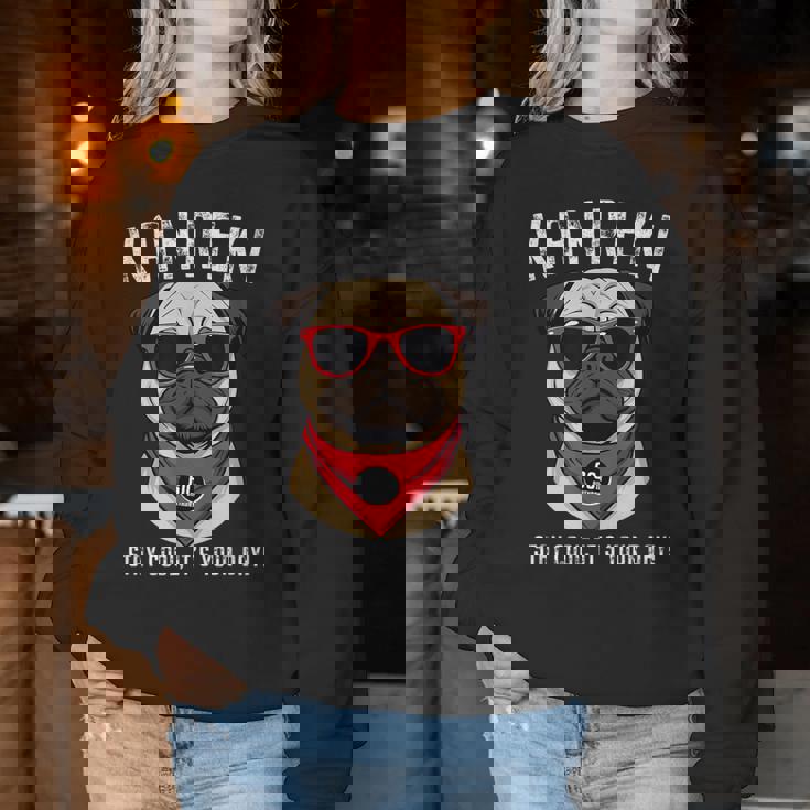 還暦祝い 犬 パグ サングラス 父 男性 女性 母 犬好き 還暦 お祝い 60歳 おもしろ おもろい レディーススウェットシャツ 面白い贈り物