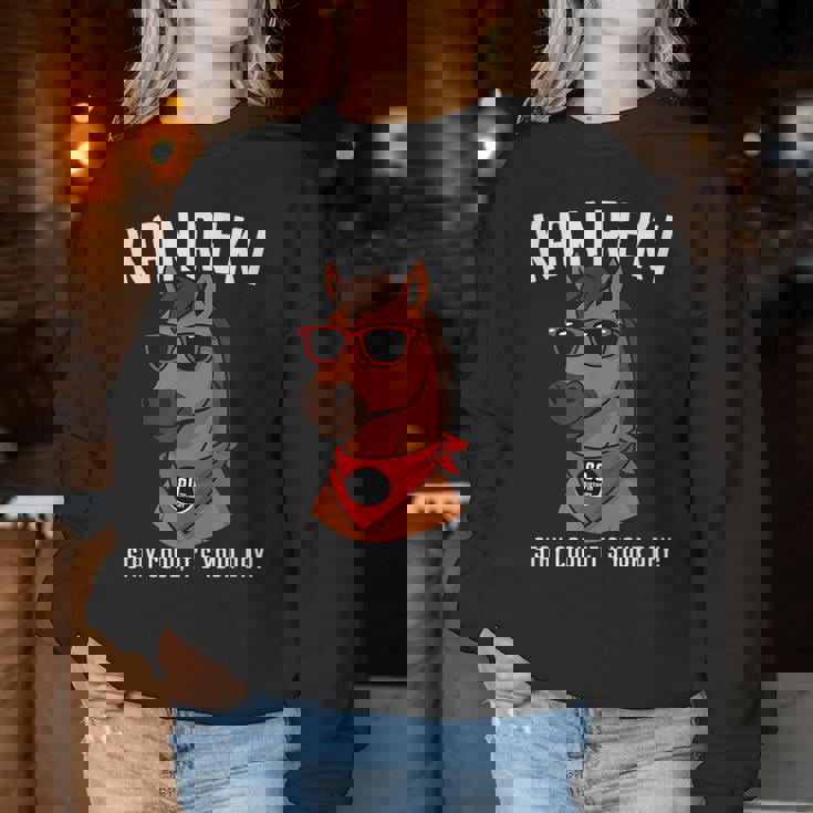 還暦祝い 馬 うま好き 干支 父 男性 女性 還暦 お祝い 60歳 おもしろ おもろい レディーススウェットシャツ 面白い贈り物