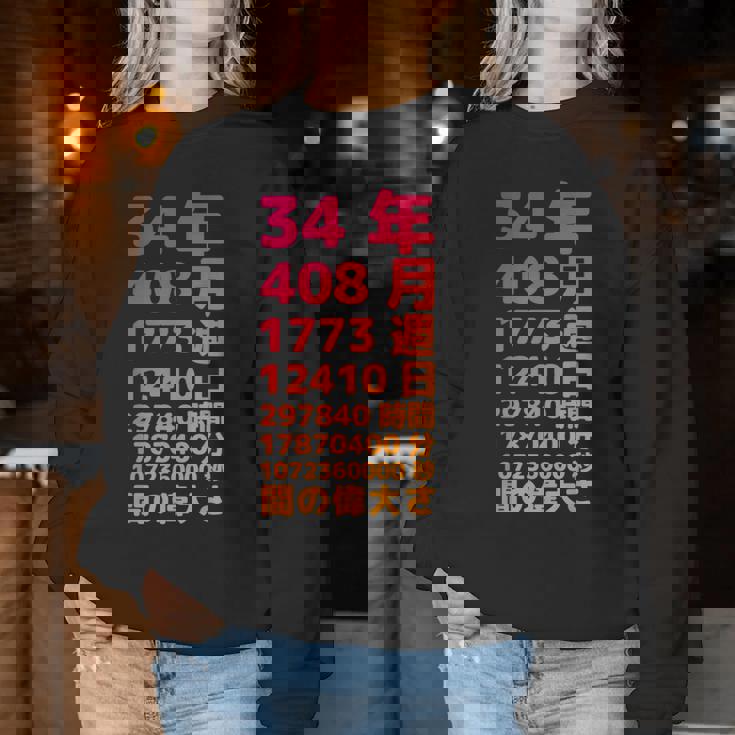 面白い34歳の誕生日の古いメーター 面白い34歳のギフト 女性 男性 面白い電卓 34歳の誕生日のギフト レディーススウェットシャツ 面白い贈り物