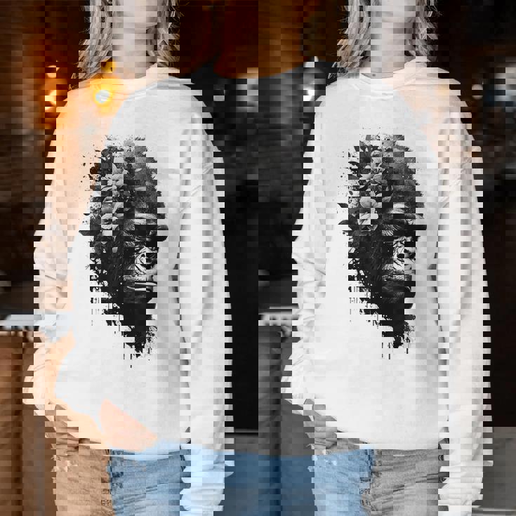 Gorilla Flowers モンキーアニマルプリントアート ゴリラ レディーススウェットシャツ 面白い贈り物