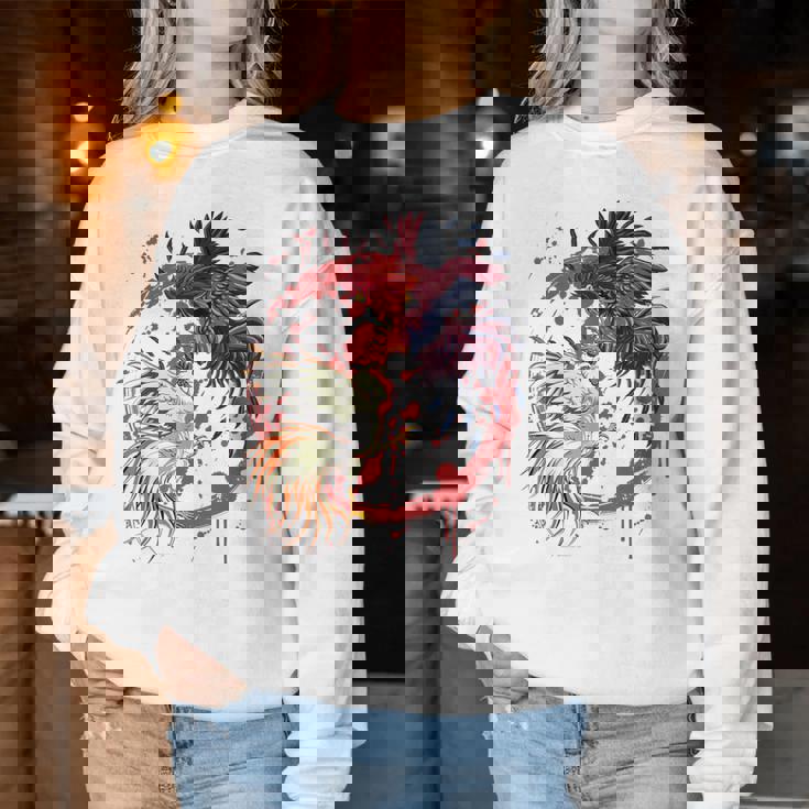 Rooster Cock Fight Chicken ノベルティ ファーマーズギフト レディーススウェットシャツ 面白い贈り物