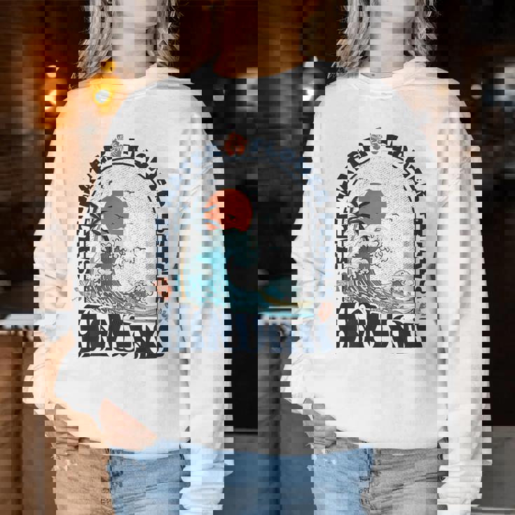 ソルトウォーターフラワー 花びら ハワイ 夏のビーチ愛好家 バック レディーススウェットシャツ 面白い贈り物