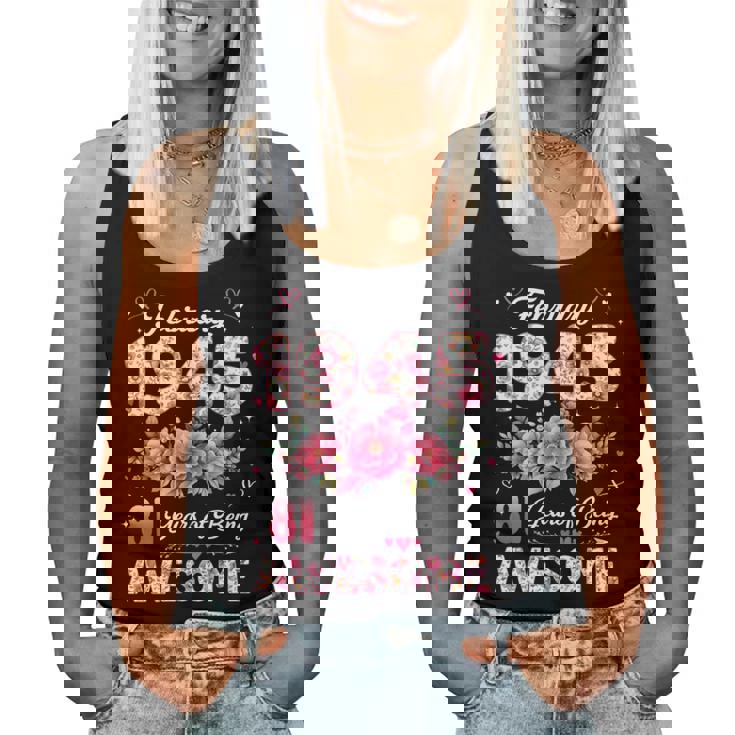 81歳 1945年2月 花柄 81歳 誕生日 男性 女性 長袖tシャツ レディースタンクトップ