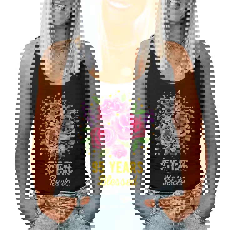 95歳 祝福されたかわいいバラの花 95歳 95歳の誕生日 レディースタンクトップ