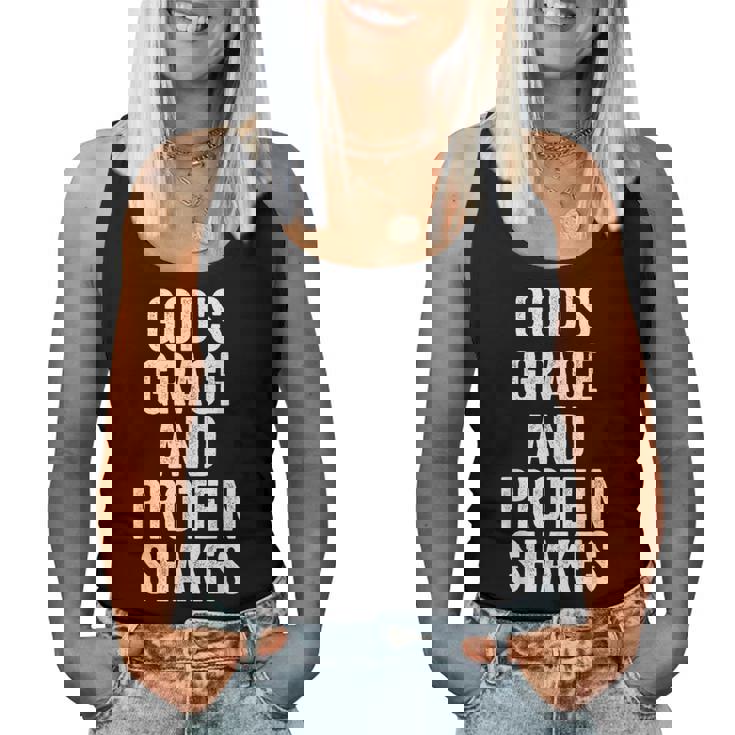 God’S Grace And Protein Shakes Christian Workout Fitness Gym Women Tank Top