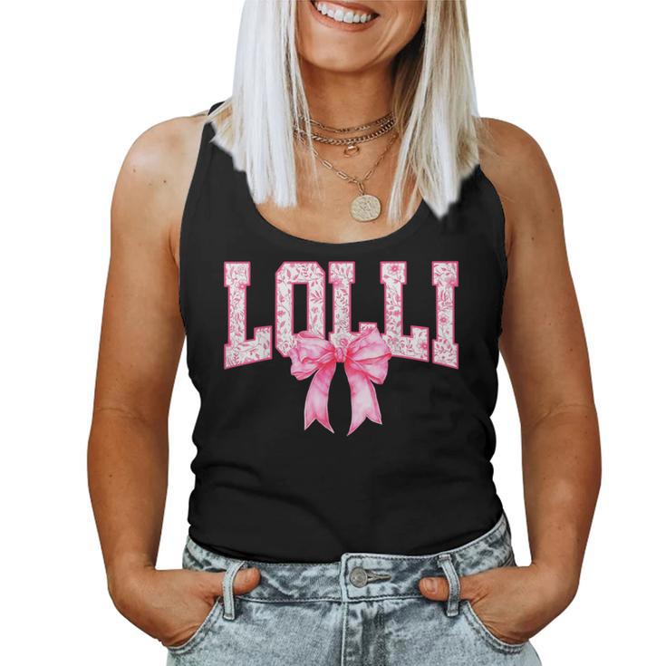 Lolli Floral Toile Pink Water Color Coquette Bow Women Tank Top