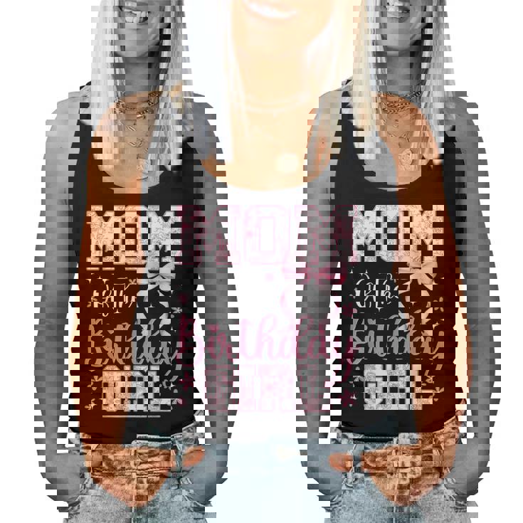 Mom Of The Birthday Girl Pink Bow Flower Birthday Girl Women Tank Top