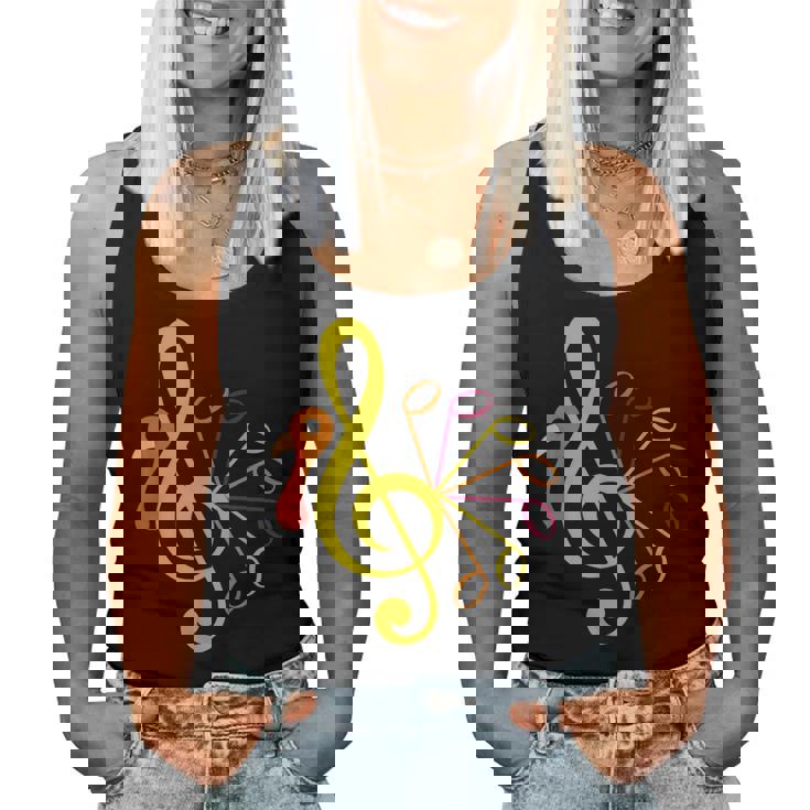 Music Note Symbol Turkey Teacher Fall Thanksgiving Autumn Women Tank Top