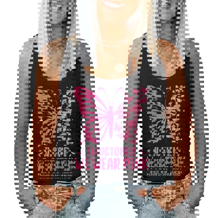 In October We Wear Pink Breast Cancer Awareness Butterfly Women Tank Top