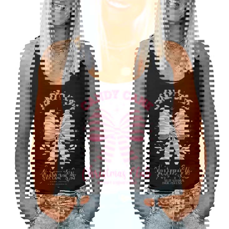 Pink Candy Cane Christmas Club Cute Coquette Bow Girl Women Tank Top