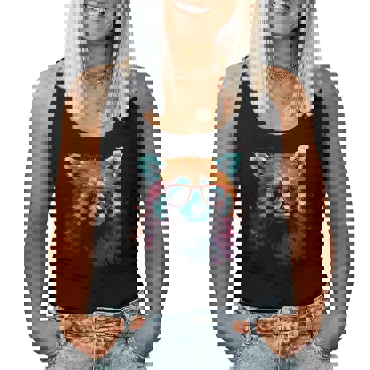 Red Panda サングラスアートワーク レディースタンクトップ