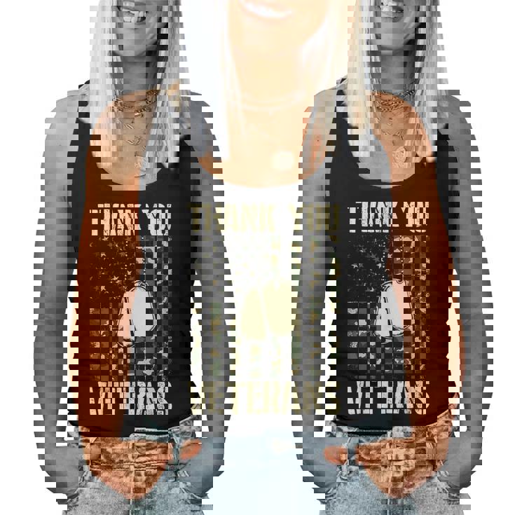 Thank You Veterans Patriotic Dog Tag American Flag Women Women Tank Top