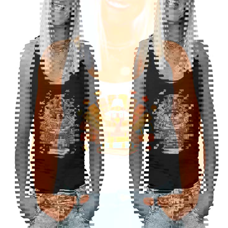 Thanksgiving Turkey Reading Book Fall Season Teacher Costume Women Tank Top