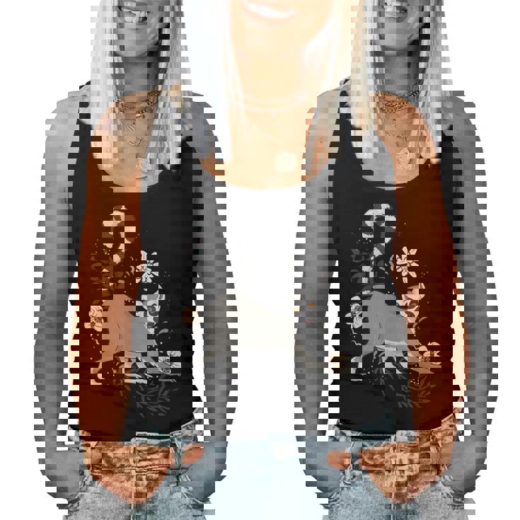 かわいい花 面白い動物キツネザル レディースタンクトップ