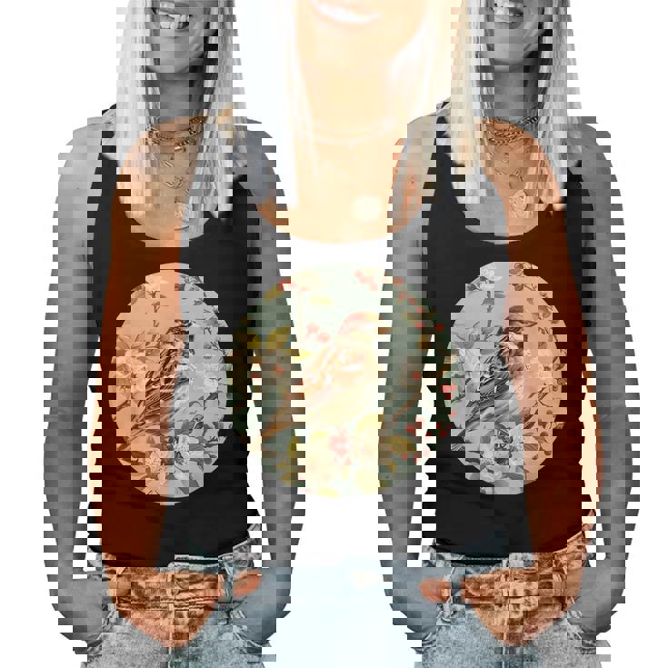 かわいい花のスズメの花の家のスズメ。 レディースタンクトップ