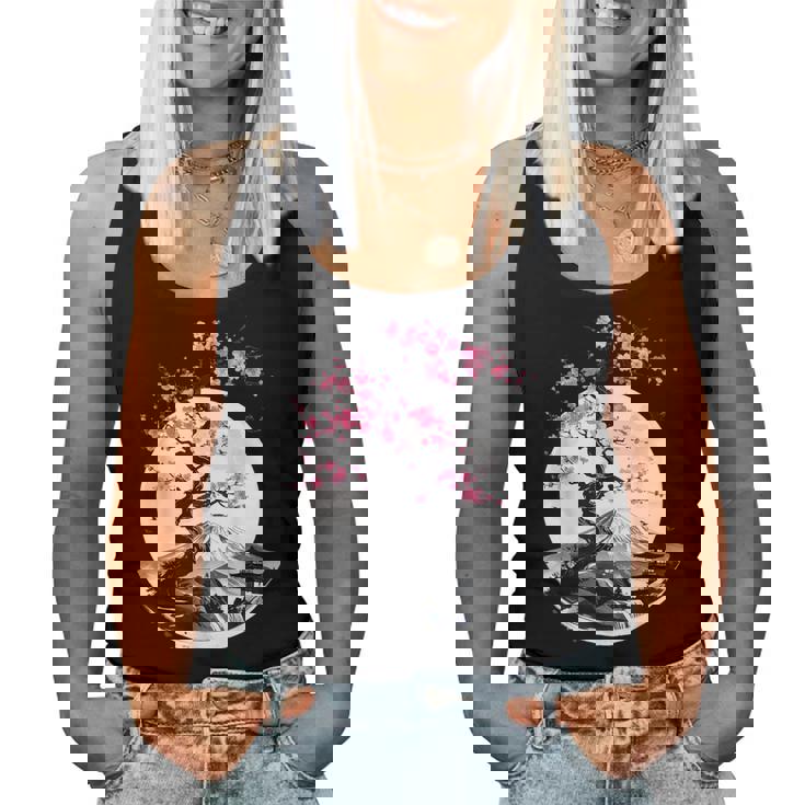 桜と月と富士山のtシャツ 春 花見 和柄 和風 和 メンズ レディース キッズ 水墨画 ギフト 服 サクラ レディースタンクトップ