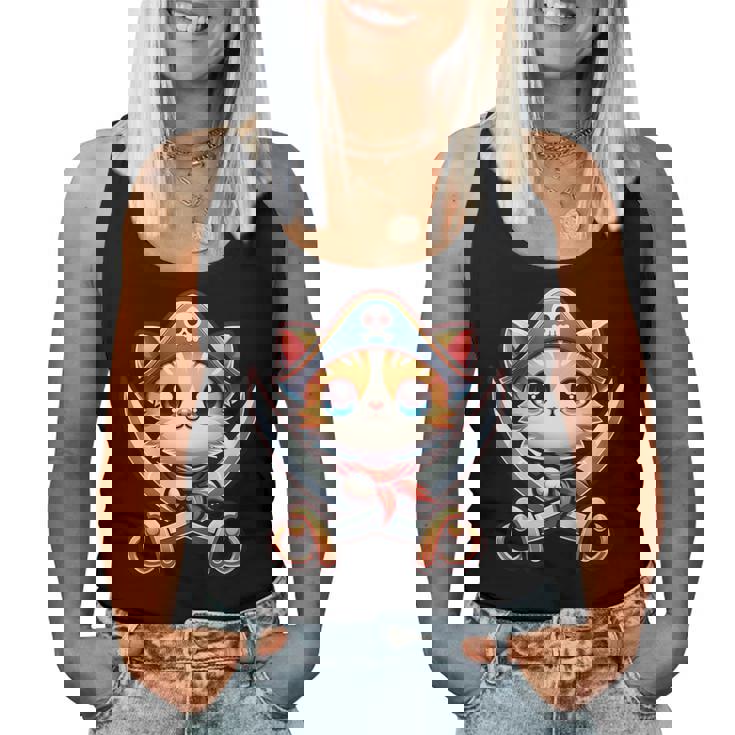 猫 海賊 キャプテントーク 海賊の日 幼児 女の子 男の子 レディースタンクトップ