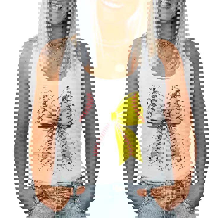 Baseball Softball Bow Coquette Baseball Mom Mama Women Tank Top