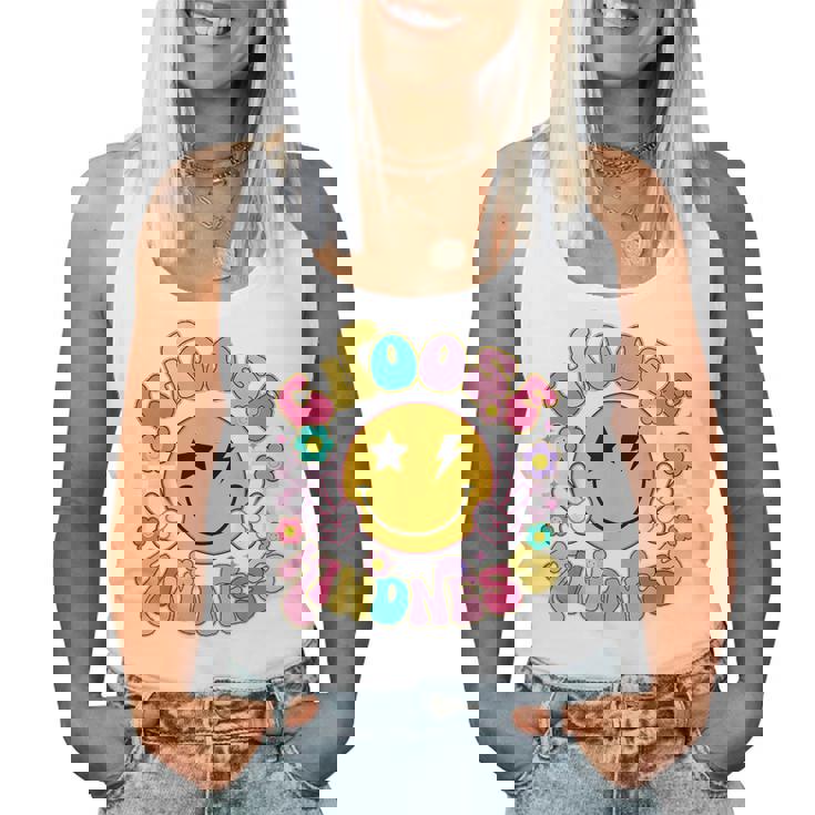 Cute Choose Kindness Groovy Smile Face Inspirational Be Kind Women Tank Top