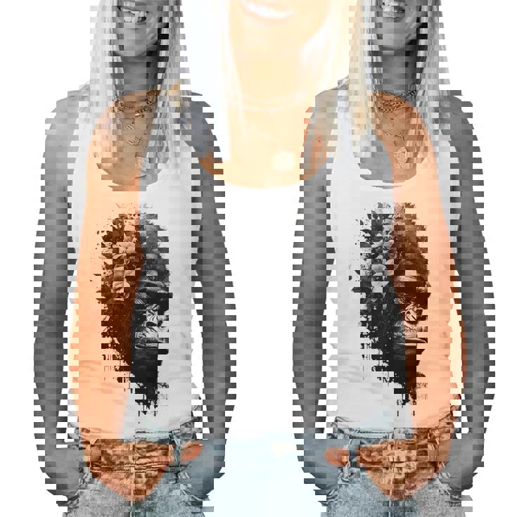 Gorilla Flowers モンキーアニマルプリントアート ゴリラ レディースタンクトップ