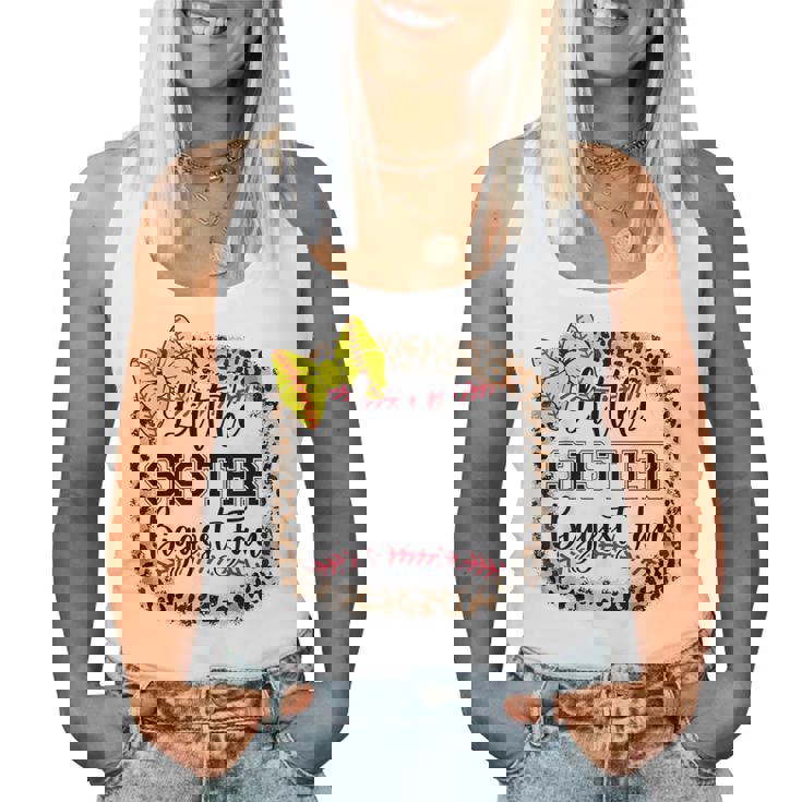 Little Sister Biggest Fan Softball Bow Catcher N Girl Mom Women Tank Top