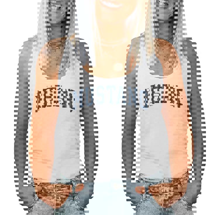 Mustang Oklahoma Ok Diseño Deportivointage Diseño Azul Marino Cuello Camiseta sin mangas para mujer