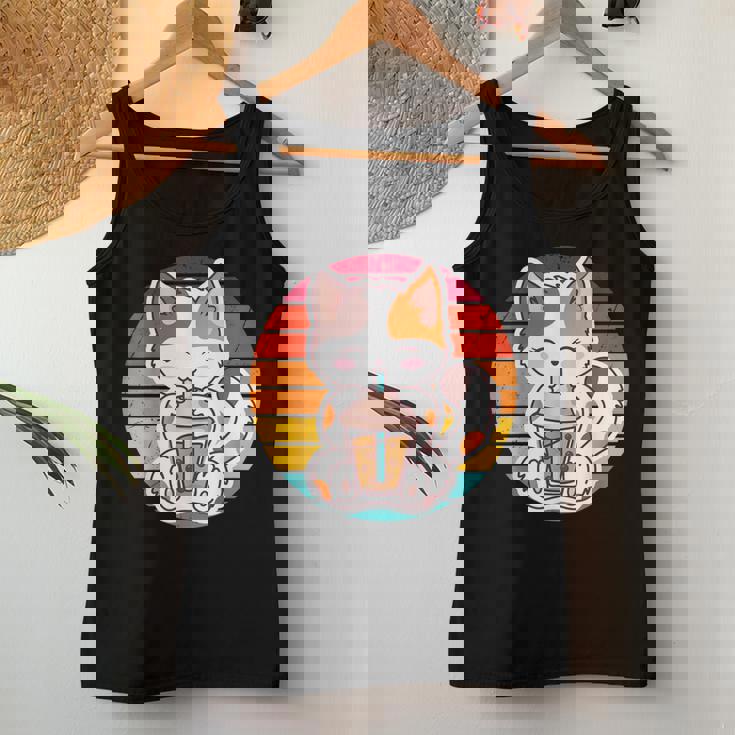 かわいい猫 ボバ ティーバブル アニメ 日本猫 女の子 ティーン レディースタンクトップ 面白い贈り物