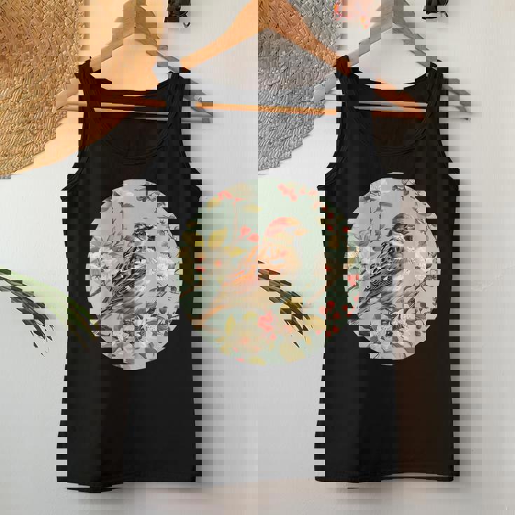 かわいい花のスズメの花の家のスズメ。 レディースタンクトップ 面白い贈り物