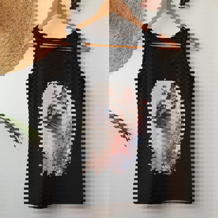 シャム猫 日本の桜 花柄 水彩 猫 レディースタンクトップ 面白い贈り物