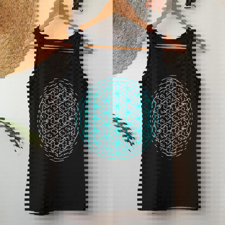 スピリチュアルセイクリッドジオメトリ 生命の花 ブルー レディースタンクトップ 面白い贈り物